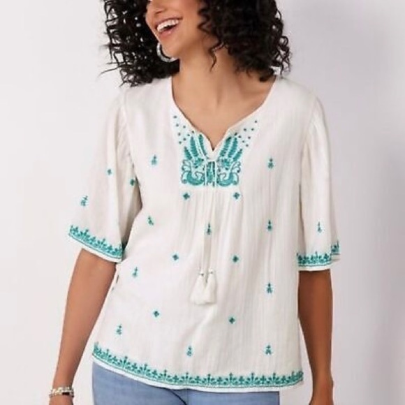 Soft Surroundings NWOT Oliana Embroidered Top Size SP - Picture 1 of 10